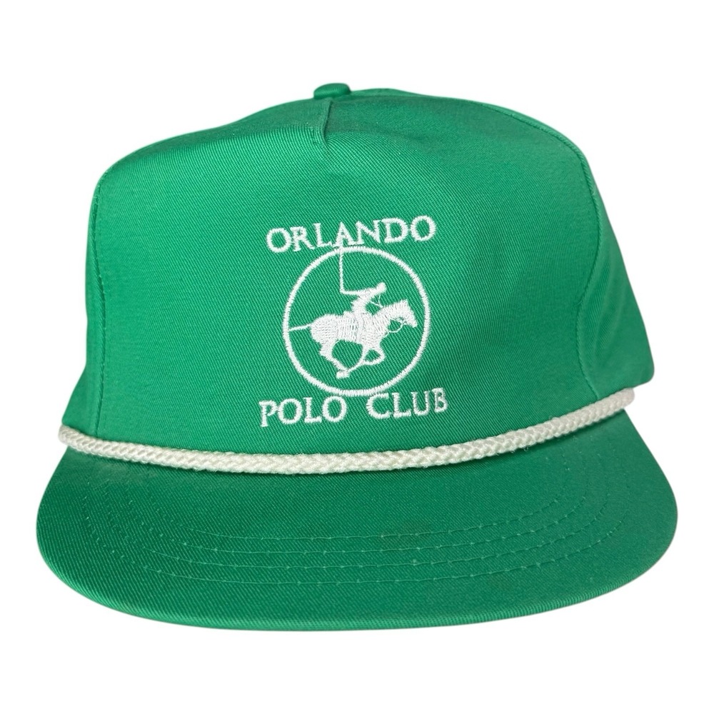 Vintage Orlando Polo Club Green Rope Snapback Hat Cap Horse Logo Florida